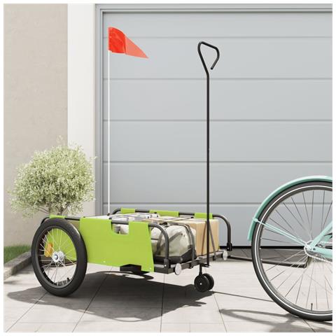 Rimorchio Da Bici Verde E Nero In Tessuto Oxford E Ferro - Foto 1