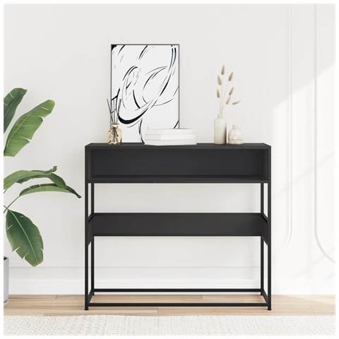 Tavolino Consolle Nero 90x35x80 Cm In Legno Multistrato - Foto 3