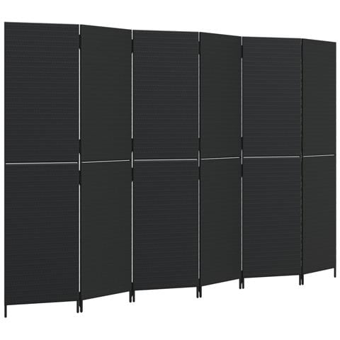 Divisorio Per Ambienti A 6 Pannelli Nero In Polyrattan - Foto 2