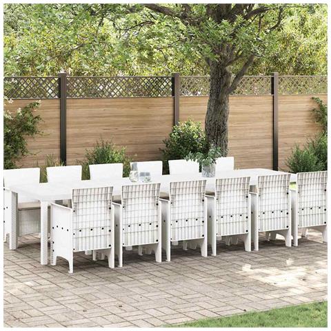 Set da Pranzo da Giardino  13 Pezzi con Cuscini Bianco Rattan Polimerico, Tavolo da Giardino  Bianco 200x100x73 cm Rattan Polimerico, Tavolo da Giardino  Bianco 150x100x73 cm Rattan Polimerico, Sedie da Giardino  con Cuscini 4 pz Bianco Rattan Polimerico - Foto 2