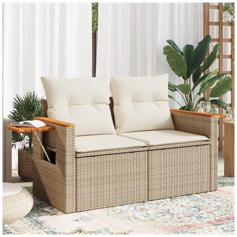 Divano da Giardino con Cuscini a 2 Posti Beige in Polyrattan - Foto 2