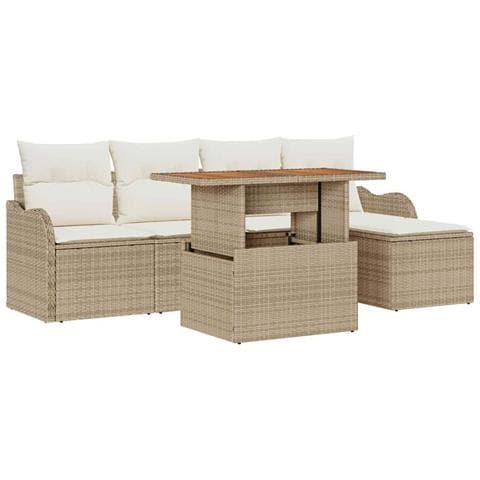 Set di Divani da Giardino  in 6 Pezzi con Cuscini Beige Poly Rattan, Divano da Giardino 2 Posti  con Cuscini Beige Poly Rattan - Foto 1