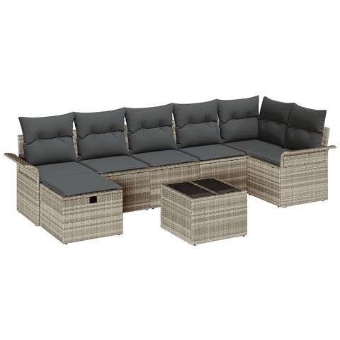 Set Divano da Giardino 8 Pezzi con Cuscini Grigio Chiaro in Rattan Sintetico,  Divano da Giardino per 2 Persone con Ripostiglio & Cuscini Grigio Chiaro in Rattan Sintetico - Foto 1