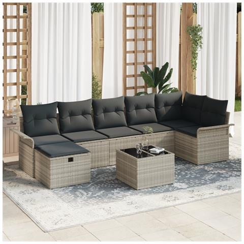Set Divano da Giardino 8 Pezzi con Cuscini Grigio Chiaro in Rattan Sintetico,  Divano da Giardino per 2 Persone con Ripostiglio & Cuscini Grigio Chiaro in Rattan Sintetico - Foto 2
