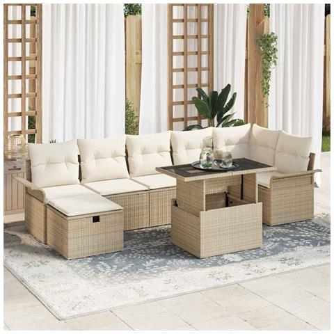 Set Divano Giardino 8 Pezzi con Cuscini Beige Rattan Polietilene - Foto 2