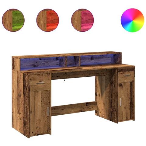 Scrivania con Luci LED Legno Antico 160x55x91 cm in Multistrato - Foto 1