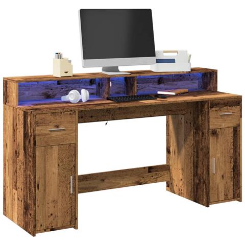 Scrivania con Luci LED Legno Antico 160x55x91 cm in Multistrato - Foto 2