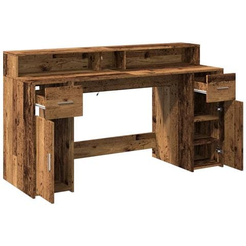 Scrivania con Luci LED Legno Antico 160x55x91 cm in Multistrato - Foto 9