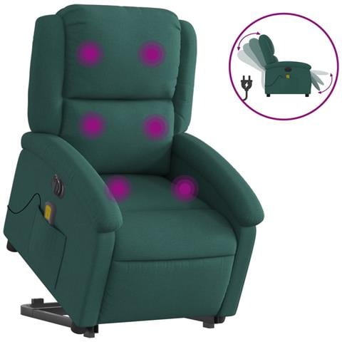 Poltrona Alzapersona Massaggiante Elettrica Verde Scuro Tessuto - Foto 1