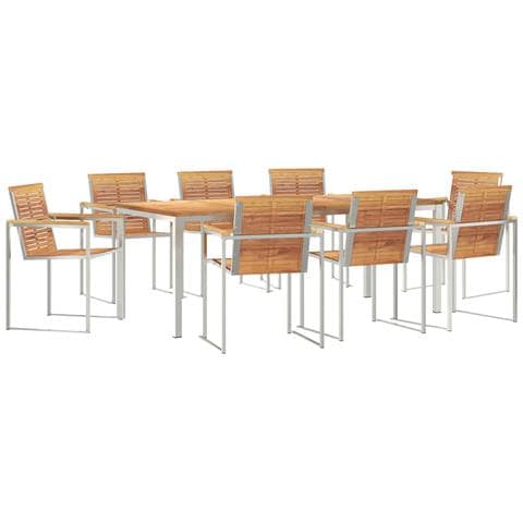Set pranzo giardino  9 pezzi in legno massello di teak, Tavolo pranzo all'aperto  200x90x74.5 cm in legno massello di teak - Foto 1