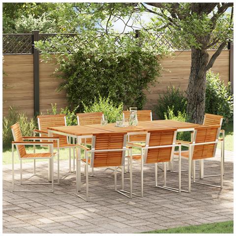 Set pranzo giardino  9 pezzi in legno massello di teak, Tavolo pranzo all'aperto  200x90x74.5 cm in legno massello di teak - Foto 2