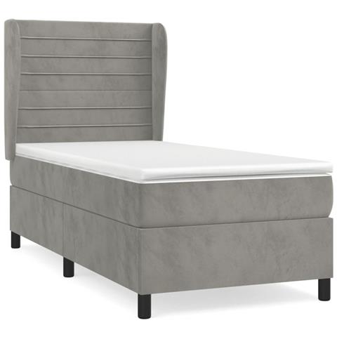 Giroletto a Molle con Materasso Grigio Chiaro 90x190 cm Velluto - Foto 1