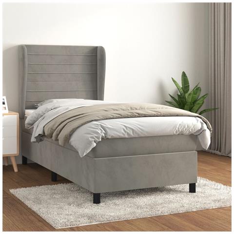 Giroletto a Molle con Materasso Grigio Chiaro 90x190 cm Velluto - Foto 2