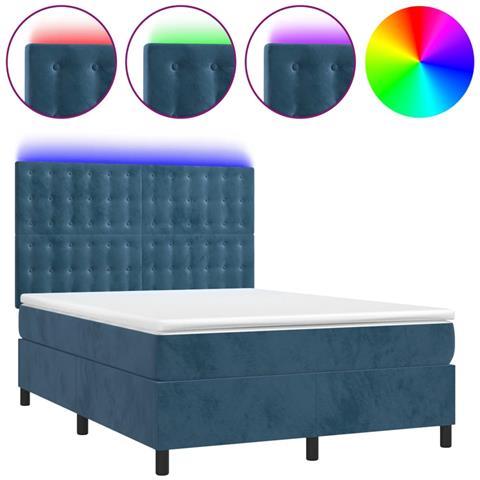 Letto a Molle con Materasso e LED Blu Scuro 140x190 cm - Foto 1