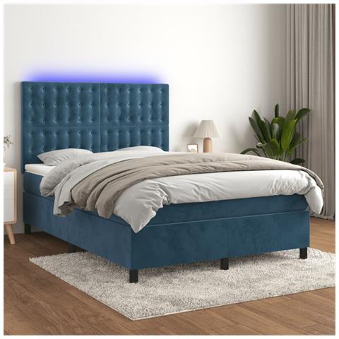 Letto a Molle con Materasso e LED Blu Scuro 140x190 cm - Foto 2