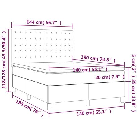 Letto a Molle con Materasso e LED Blu Scuro 140x190 cm - Foto 8