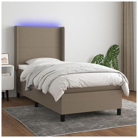 Letto a Molle con Materasso e LED Tortora 80x200 cm in Tessuto - Foto 2
