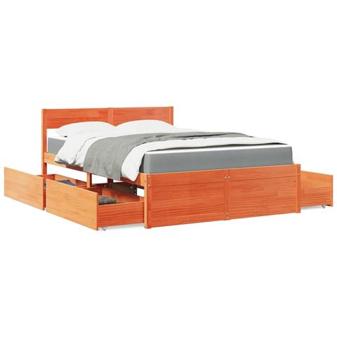 Letto Cassetti e Materasso Marrone Cera 120x200cm Massello Pino - Foto 2