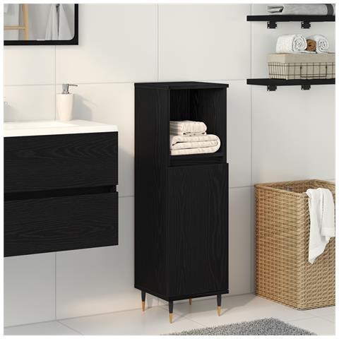 Mobile da bagno  Nero Rovere 30x30x100 cm Legno ingegnerizzato - Foto 2