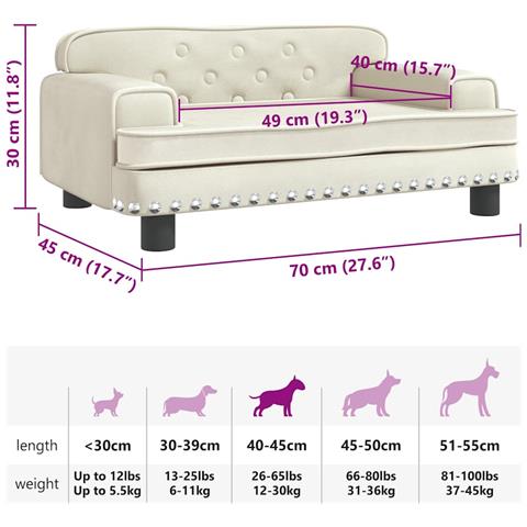 Lettino per Cani Crema 70x45x30 cm in Velluto - Foto 7