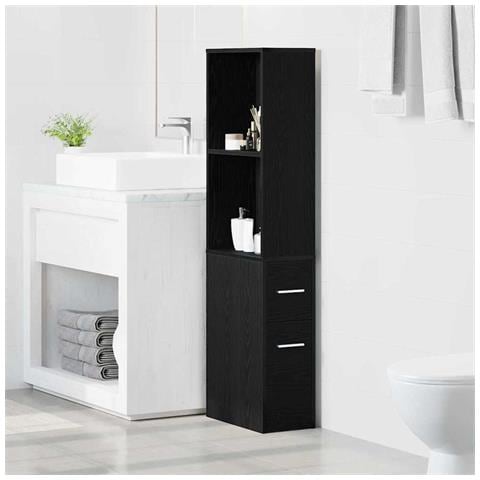 Armadio da Bagno Stretto Rovere nero 22 x 41 x 135 cm - Foto 2