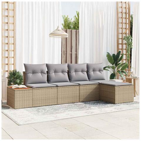 Set Divano da Giardino con cuscino 5 pcs beige e grigio chiaro - Foto 2