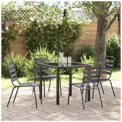 Set da Pranzo per Giardino 5 pcs Grigio scuro Acciaio - Foto 2