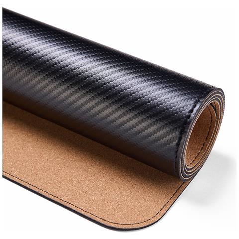 Tappetino Per Scrivania In Pelle Nera Effetto Fibra Di Carbonio Con Base In Sughero - 60x30 Cm - Foto 1
