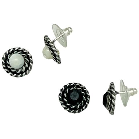 Confezione Di Orecchini Rotondi In Filigrana Con Pietra Madreperla E Argento Nero Sw 10µ - Foto 1