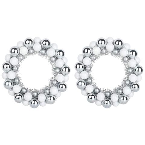 Corone di Palline di Natale 2 pcs Bianco e Argento - Foto 1