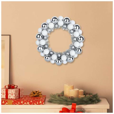 Corone di Palline di Natale 2 pcs Bianco e Argento - Foto 2