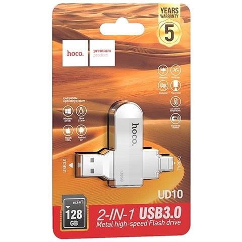 Hoco Pen Drive Ud10 Chiavetta Usb + Usb-c Usb 3.0 128gb Silver - Memory Otg - Foto 2