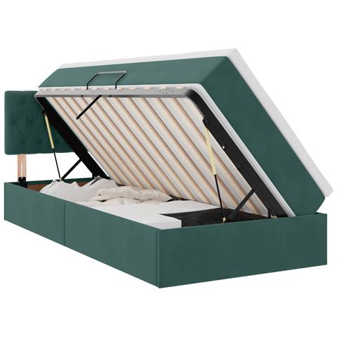 Letto con contenitore e LED Verde Scuro 90 x 200 cm Velluto - Foto 1