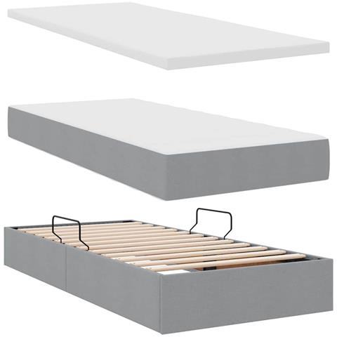 Letto con contenitore e LED Grigio chiaro 90 x 200 cm Tessuto - Foto 9