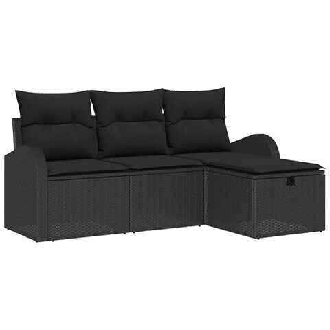 Set Divano da Giardino con cuscino 4 pcs Nero polyrattan - Foto 1