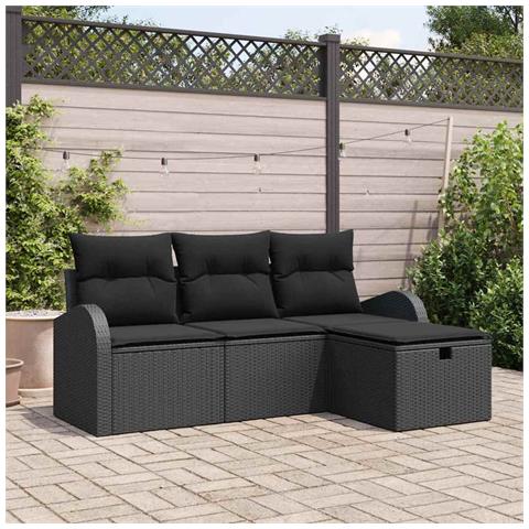 Set Divano da Giardino con cuscino 4 pcs Nero polyrattan - Foto 2