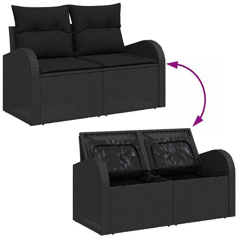 Set Divano da Giardino con cuscino 4 pcs Nero polyrattan - Foto 9