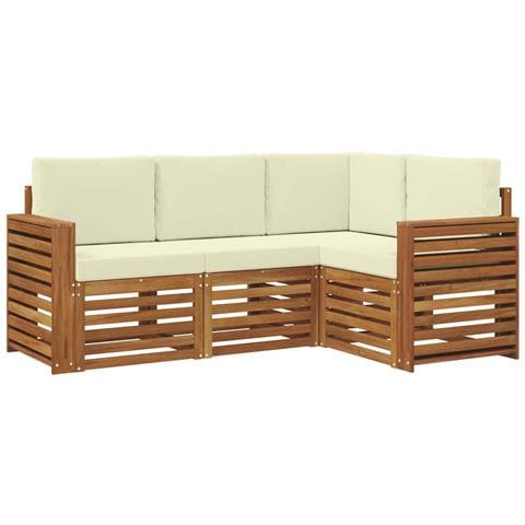 Set divani 4 pcs Naturale e Crema Legno di Acacia Massello - Foto 1