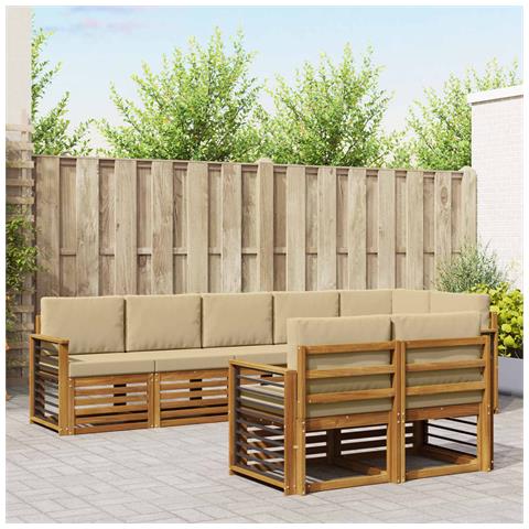 Set divani 8 pcs Naturale e Beige Legno di Acacia Massello - Foto 2