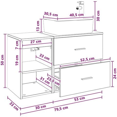 Set di mobili per il bagno 2 pcs Legno antico - Foto 9