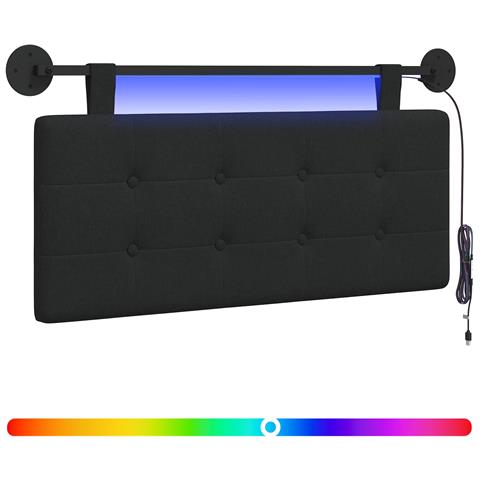 Testiera sospesa Con luce LED Nero Tessuto - Foto 1