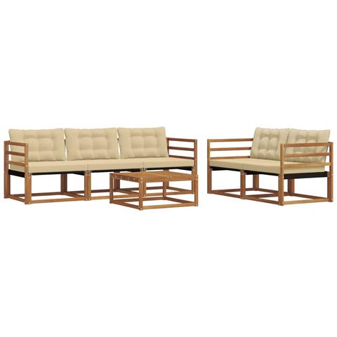Set di divani da esterno con cuscino 6 pcs Naturale e Beige - Foto 1