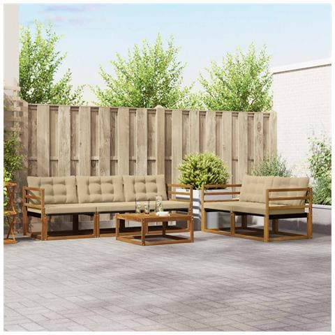 Set di divani da esterno con cuscino 6 pcs Naturale e Beige - Foto 2