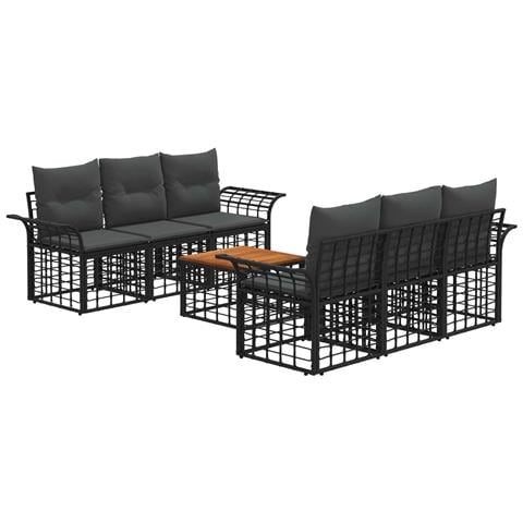 Set di divani da esterno 7 pz Nero e Grigio scuro polyrattan - Foto 1