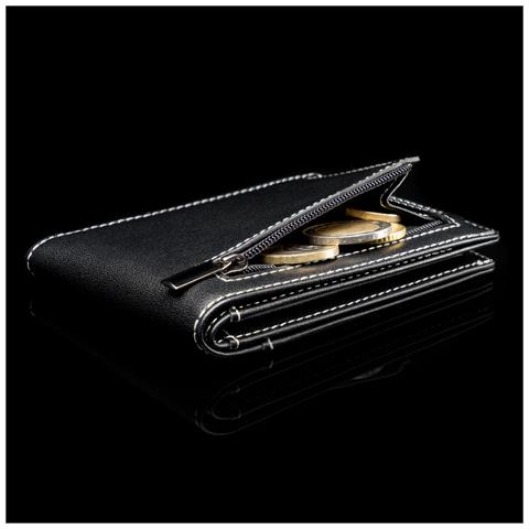 Portafoglio da uomo in pelle premium ""Clever"" Nero /Bianco con tasca portamonete - Foto 2