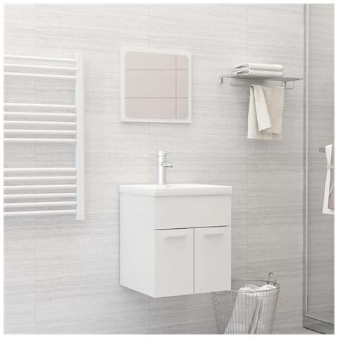Set Mobili da Bagno 2 pz Bianco Lucido in Legno Multistrato - Foto 2