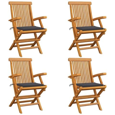 Sedie da Giardino con Cuscini Antracite 4 pz Massello di Teak - Foto 1