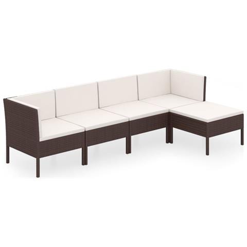 Set Divani Da Giardino 5 Pz Con Cuscini In Polyrattan Marrone - Foto 1