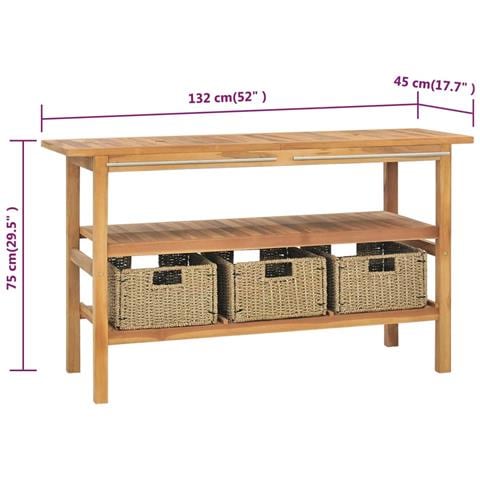 Vanità Da Bagno E 3 Cestini Legno Massello Di Teak 132x45x75 Cm - Foto 11
