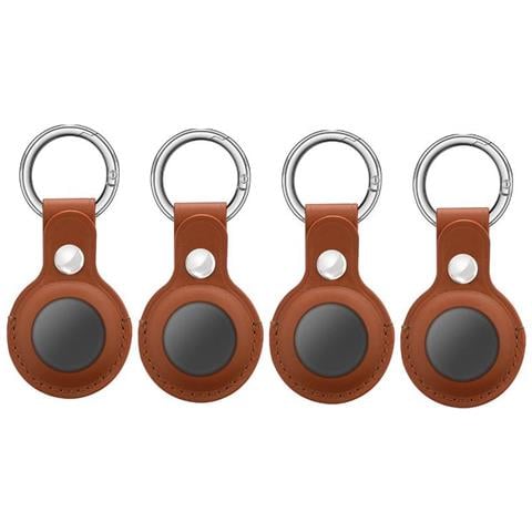 Custodia Airtag Con Portachiavi Pelle Pu Marrone 4-pack - Foto 1